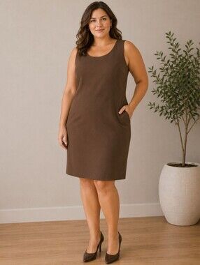 Harve Benard Brown 100% Wool Sleeveless Shift Lined Dress